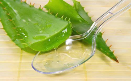 Succo di aloe su un cucchiaio