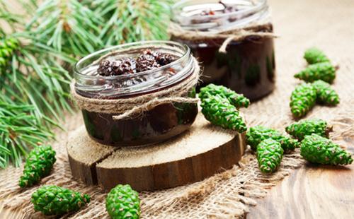 Marmellata di pigna in un barattolo