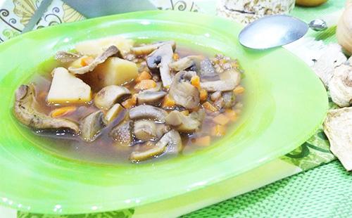 Zuppa di funghi in un piatto verde