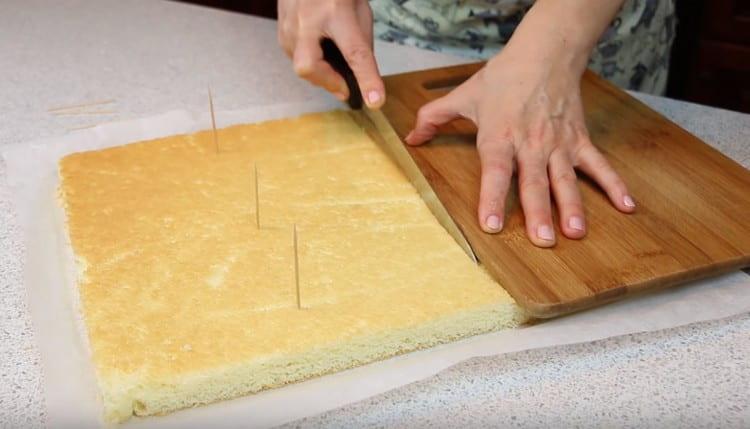 Tagliare con cura il biscotto, ma non separare le torte risultanti l'una dall'altra.