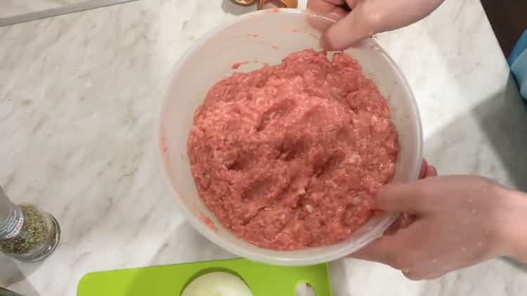 Per preparare polpette di carne macinata, preparare tutti gli ingredienti