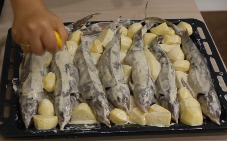 Cospargere il pesce con succo di limone.