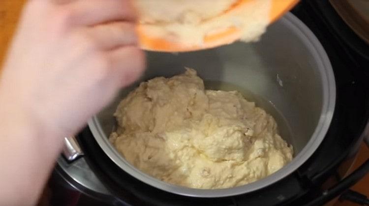 Lubrificare la ciotola multicooker con olio vegetale e spostare l'impasto al suo interno.