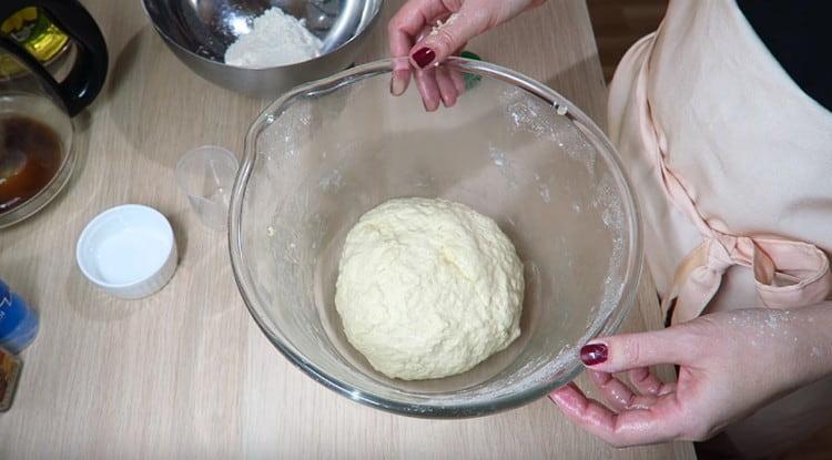 Impastare la pasta, metterla in una ciotola, coprire con un film e mettere in un luogo caldo.