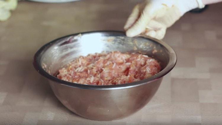 Mescolare la carne macinata con bordi e alcune verdure.