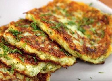 prepariamo frittelle leggere di zucchine secondo una ricetta passo-passo con una foto.