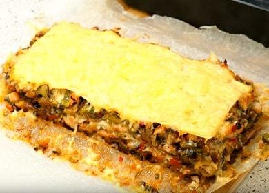 Gustose lasagne al forno con pane pita tritato: cuocere secondo una ricetta passo dopo passo con una foto.