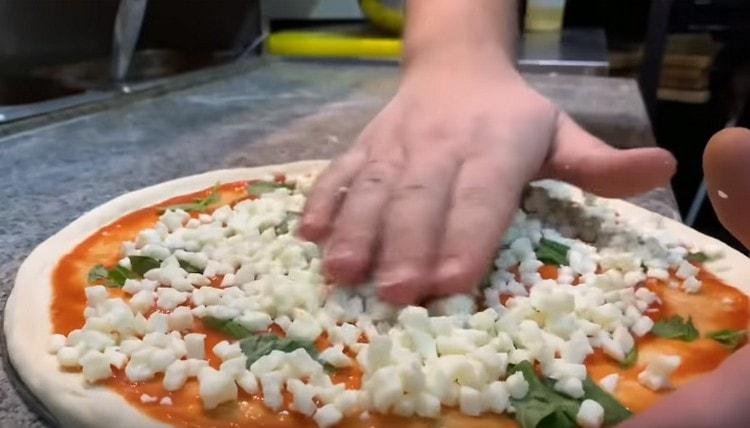 Cospargere un pezzo di mozzarella.