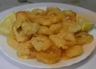 Calamari in pastella su una ricetta passo dopo passo con foto