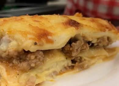 Lasagne con carne macinata al forno secondo una ricetta passo passo con foto