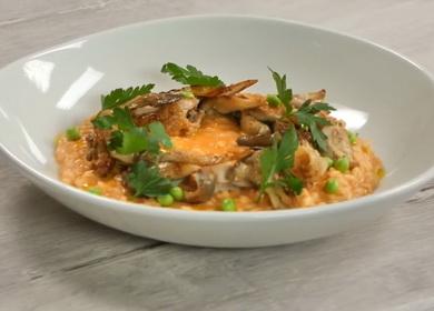 Gustoso risotto con pollo  e funghi